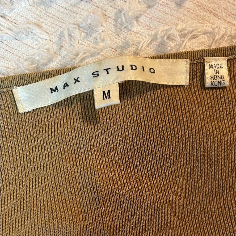 Max Studio Tan Cardigan with Fringe Cuffs